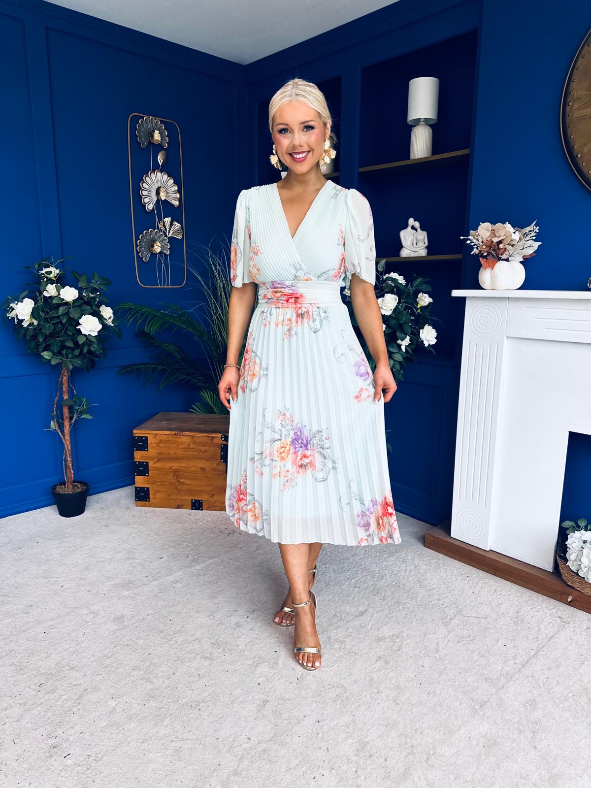 Eina Pleated Midi Dress Floral Pastel
