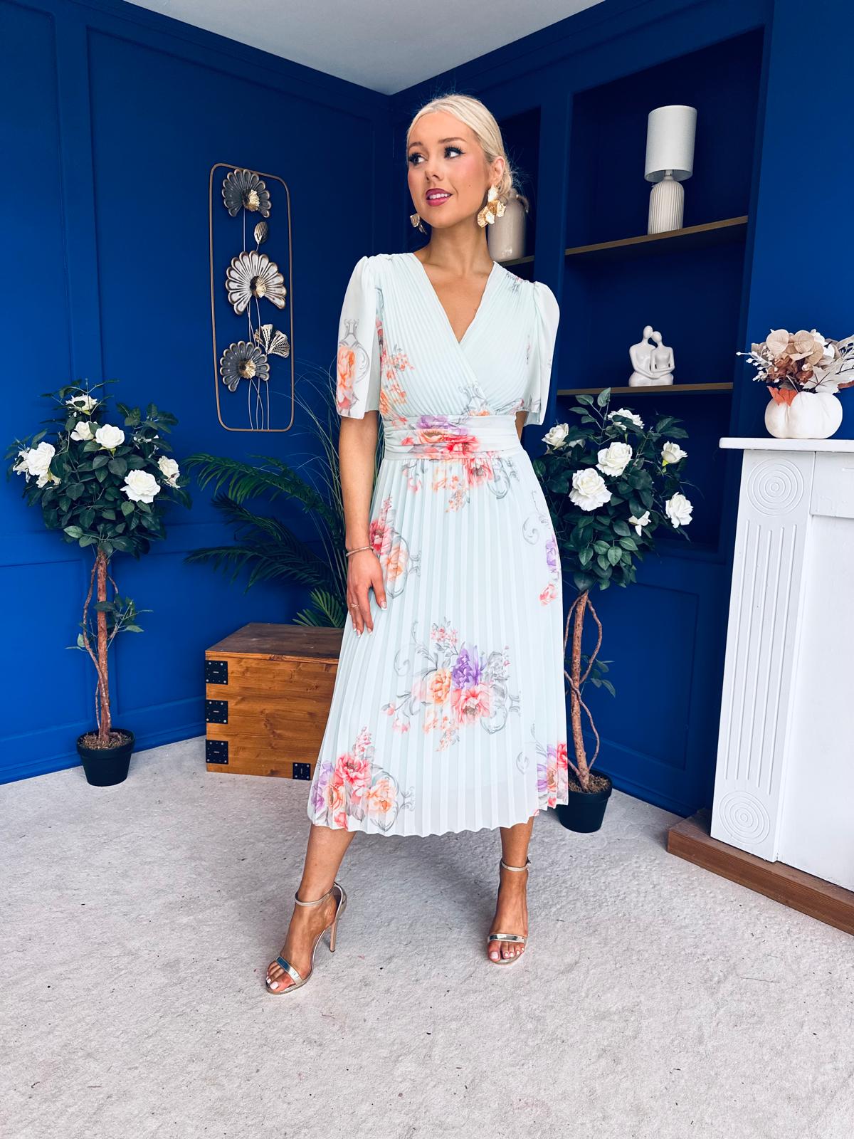 Eina Pleated Midi Dress Floral Pastel