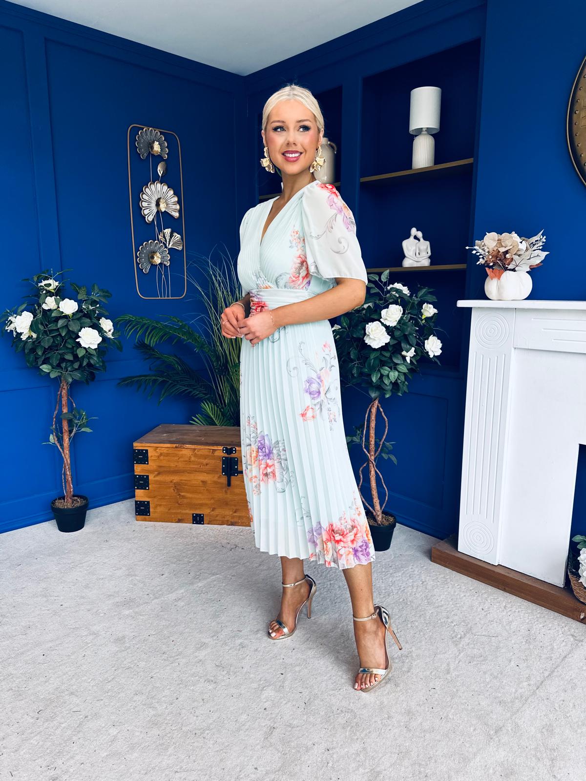 Eina Pleated Midi Dress Floral Pastel