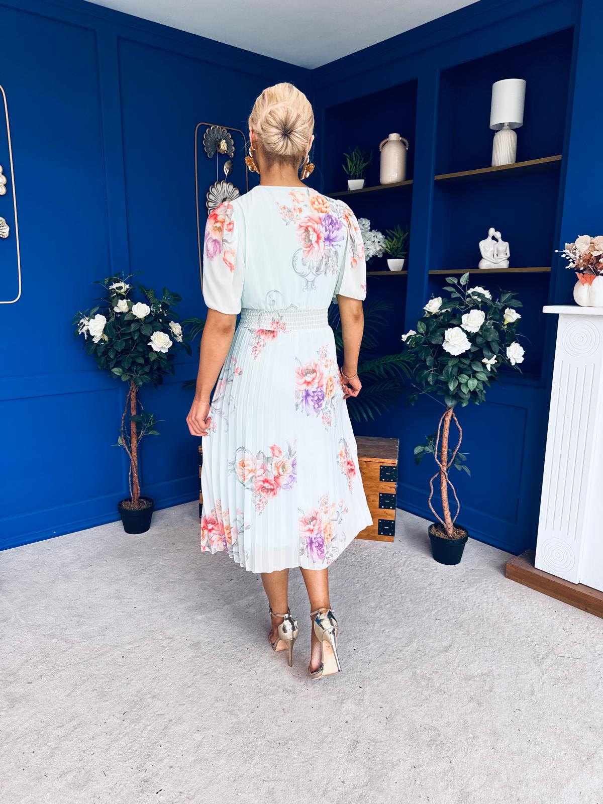 Eina Pleated Midi Dress Floral Pastel