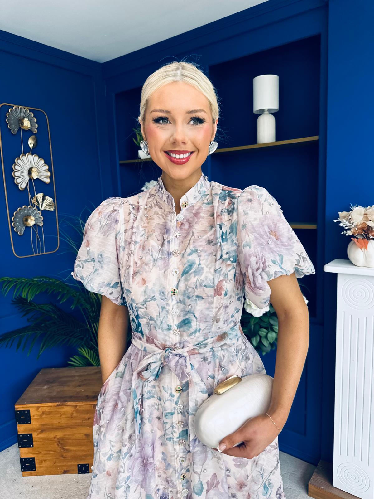 Sarah Puff Sleeve Embellished Shirt Dress Floral