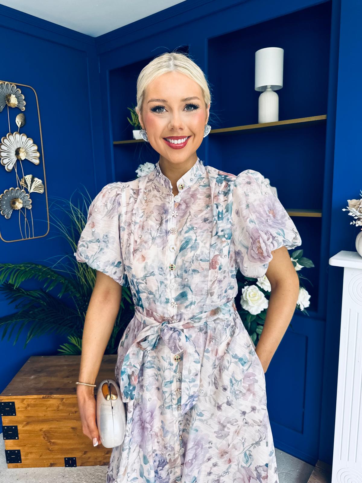 Sarah Puff Sleeve Embellished Shirt Dress Floral