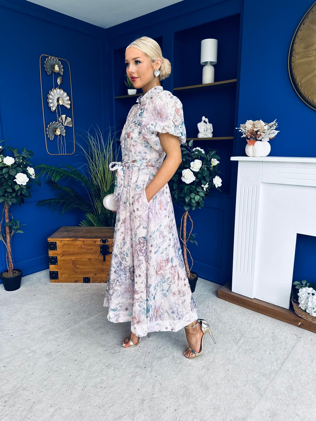 Sarah Puff Sleeve Embellished Shirt Dress Floral