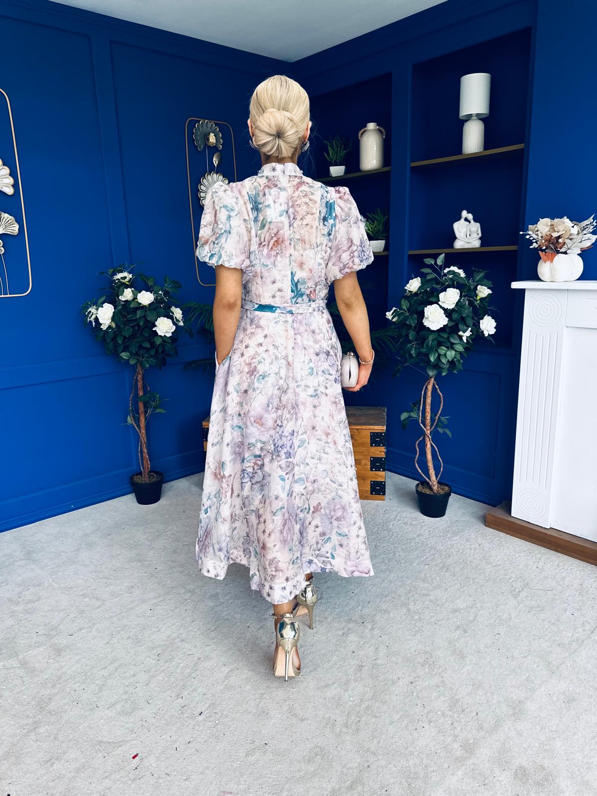 Sarah Puff Sleeve Embellished Shirt Dress Floral