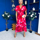 Farrah Floral Frill Detail Midi Dress Ruby Pink