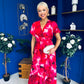 Farrah Floral Frill Detail Midi Dress Ruby Pink