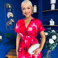 Farrah Floral Frill Detail Midi Dress Ruby Pink