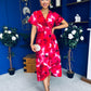 Farrah Floral Frill Detail Midi Dress Ruby Pink