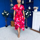 Farrah Floral Frill Detail Midi Dress Ruby Pink