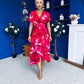 Farrah Floral Frill Detail Midi Dress Ruby Pink