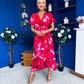 Farrah Floral Frill Detail Midi Dress Ruby Pink