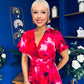 Farrah Floral Frill Detail Midi Dress Ruby Pink