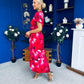 Farrah Floral Frill Detail Midi Dress Ruby Pink