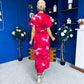 Farrah Floral Frill Detail Midi Dress Ruby Pink