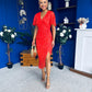 Natasha Lace Angel Sleeve Midi Dress Coral