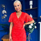 Natasha Lace Angel Sleeve Midi Dress Coral