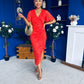 Natasha Lace Angel Sleeve Midi Dress Coral