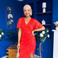 Natasha Lace Angel Sleeve Midi Dress Coral