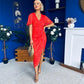 Natasha Lace Angel Sleeve Midi Dress Coral