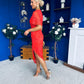Natasha Lace Angel Sleeve Midi Dress Coral