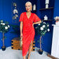 Natasha Lace Angel Sleeve Midi Dress Coral