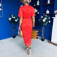 Natasha Lace Angel Sleeve Midi Dress Coral