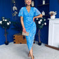 Natasha Lace Angel Sleeve Midi Dress Blue