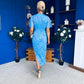 Natasha Lace Angel Sleeve Midi Dress Blue