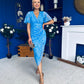 Natasha Lace Angel Sleeve Midi Dress Blue