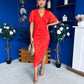 Natasha Lace Angel Sleeve Midi Dress Coral
