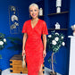 Natasha Lace Angel Sleeve Midi Dress Coral