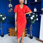 Natasha Lace Angel Sleeve Midi Dress Coral