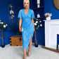 Natasha Lace Angel Sleeve Midi Dress Blue