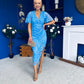 Natasha Lace Angel Sleeve Midi Dress Blue