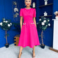 Eleanor Pearl Detail Occasion Midi Dress Hot Pink