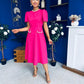 Eleanor Pearl Detail Occasion Midi Dress Hot Pink