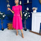 Eleanor Pearl Detail Occasion Midi Dress Hot Pink