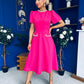 Eleanor Pearl Detail Occasion Midi Dress Hot Pink