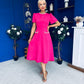 Eleanor Pearl Detail Occasion Midi Dress Hot Pink