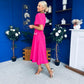 Eleanor Pearl Detail Occasion Midi Dress Hot Pink