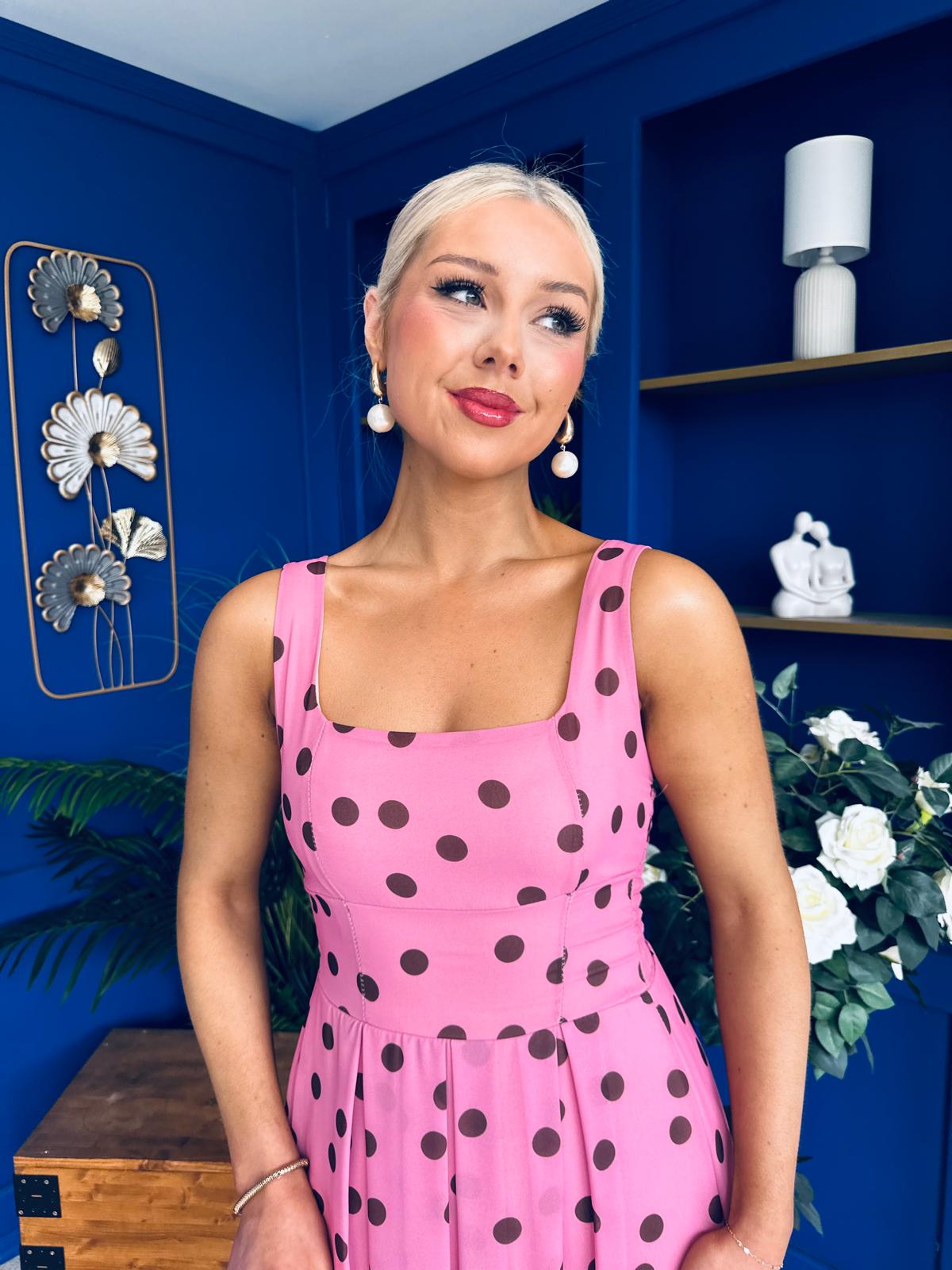 Nadia Sleeveless Midi Dress Polka Pink