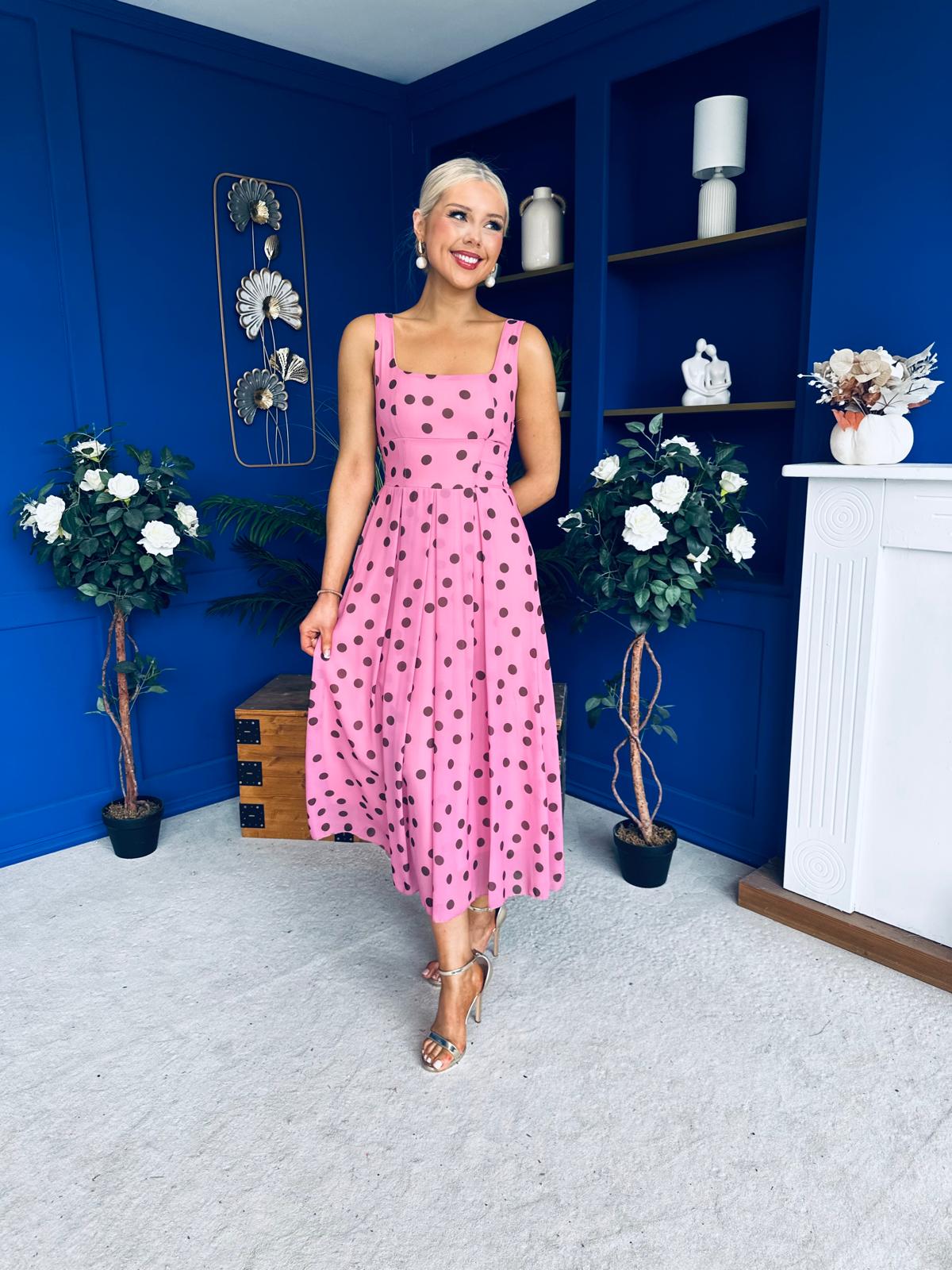 Nadia Sleeveless Midi Dress Polka Pink