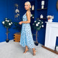 Nadia Sleeveless Midi Dress Polka Blue