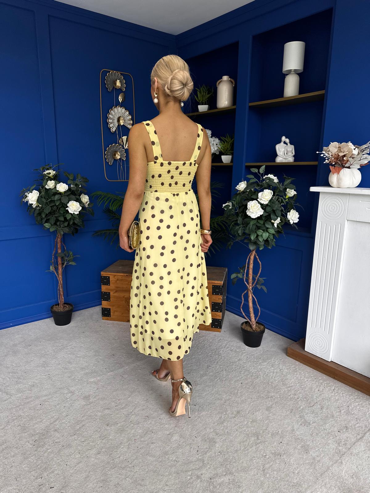 Nadia Sleeveless Midi Dress Polka Yellow