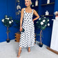 Nadia Sleeveless Midi Dress Polka White