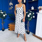 Nadia Sleeveless Midi Dress Polka White