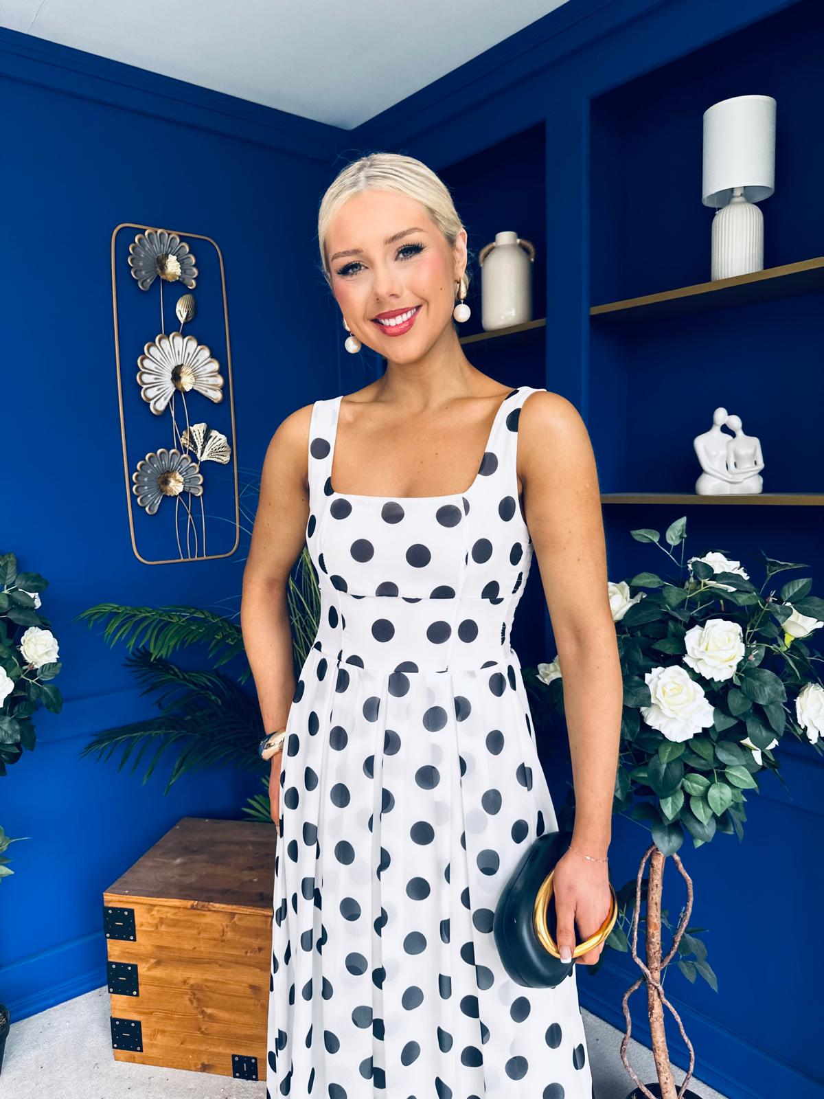 Nadia Sleeveless Midi Dress Polka White