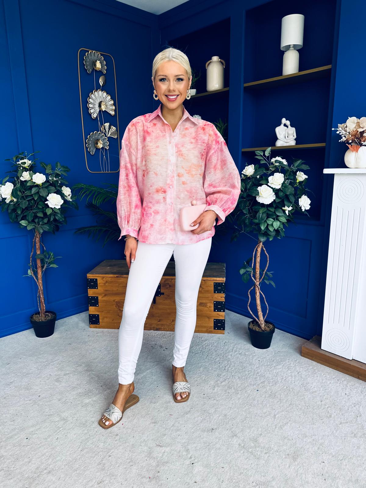 Bianka Full Sleeve Sheer Blouse Floral Coral