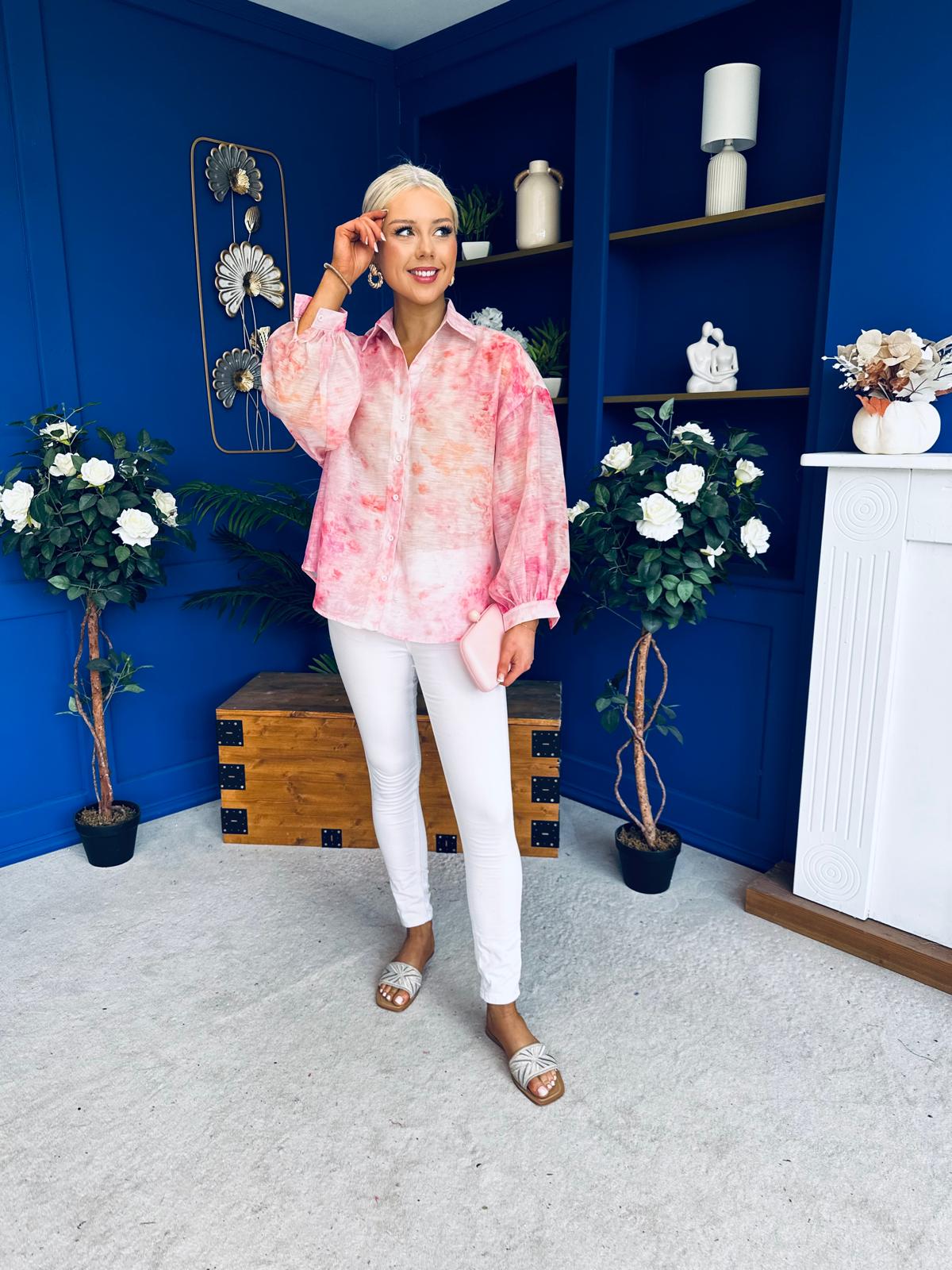 Bianka Full Sleeve Sheer Blouse Floral Coral