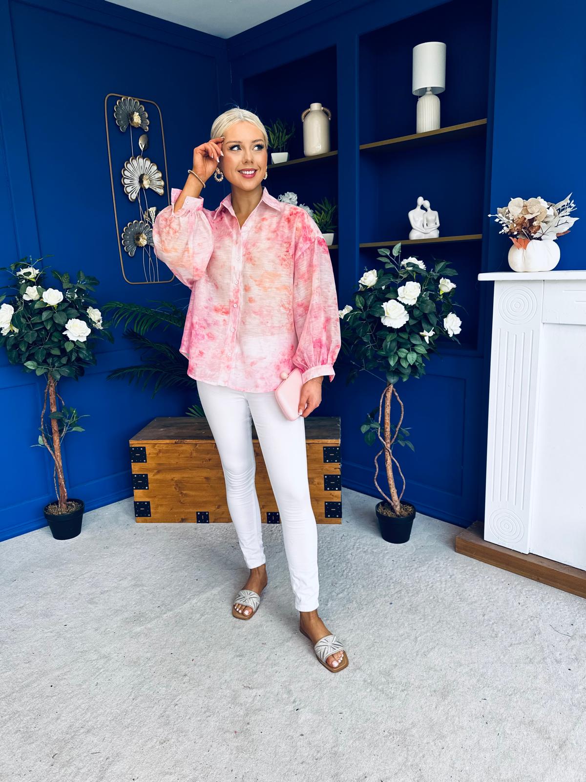 Bianka Full Sleeve Sheer Blouse Floral Coral